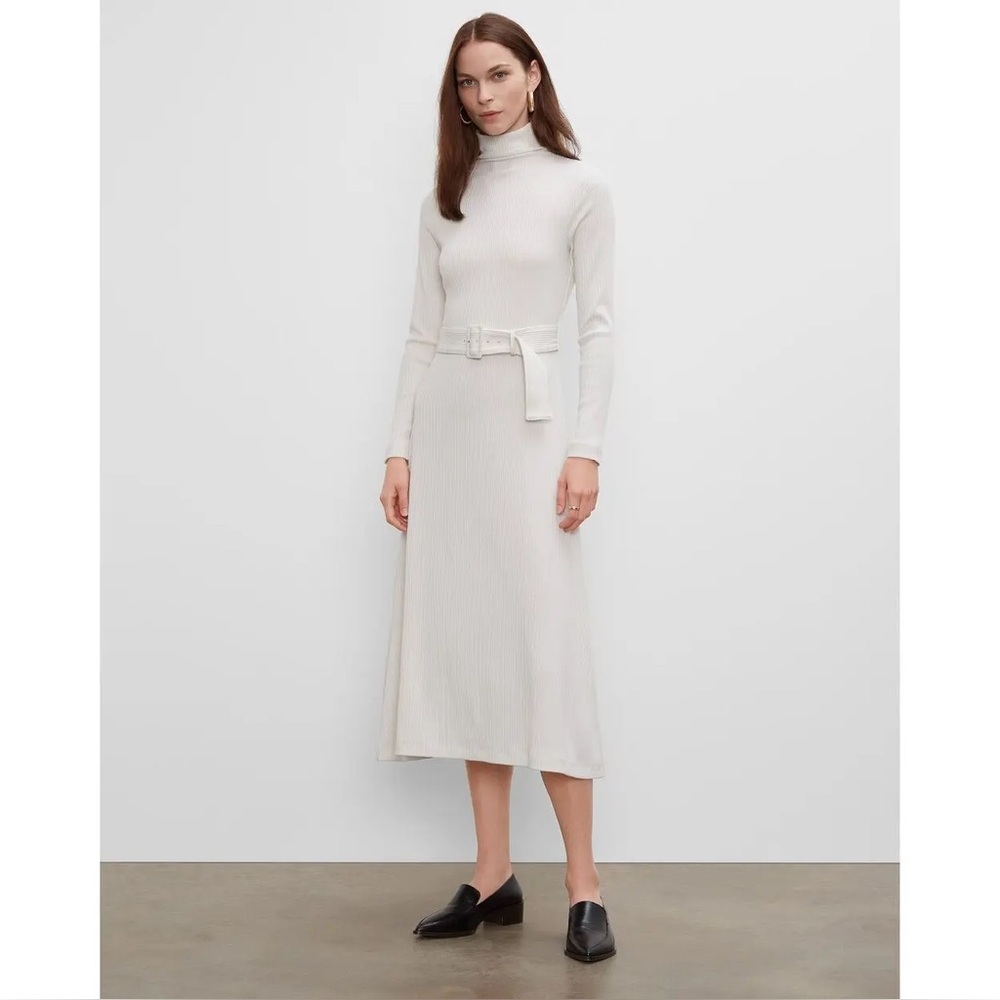 Club Monaco Melissah Ribbed Dress Bodycon Knit Belted Sz XL White